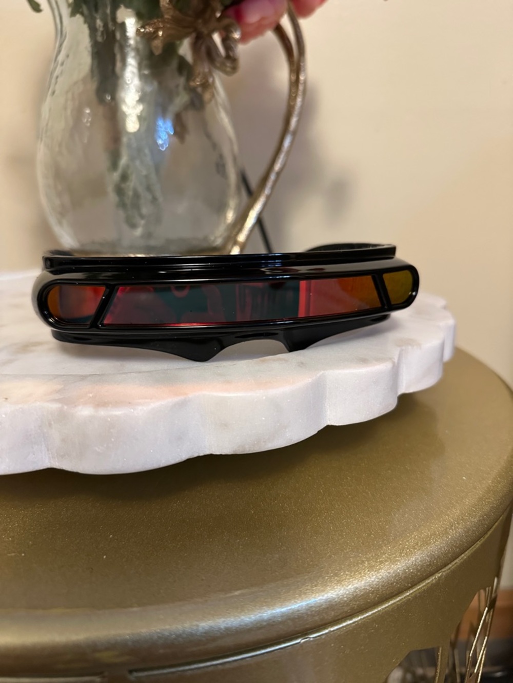 Black Wearable Smart Glasses with Red-Tinted Lenses. 0016-A